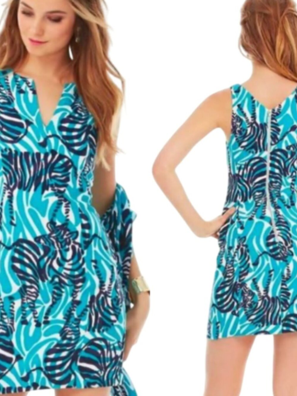 Lilly Pulitzer Madeline Shift Dress Animal Print Blue & Black Size 4